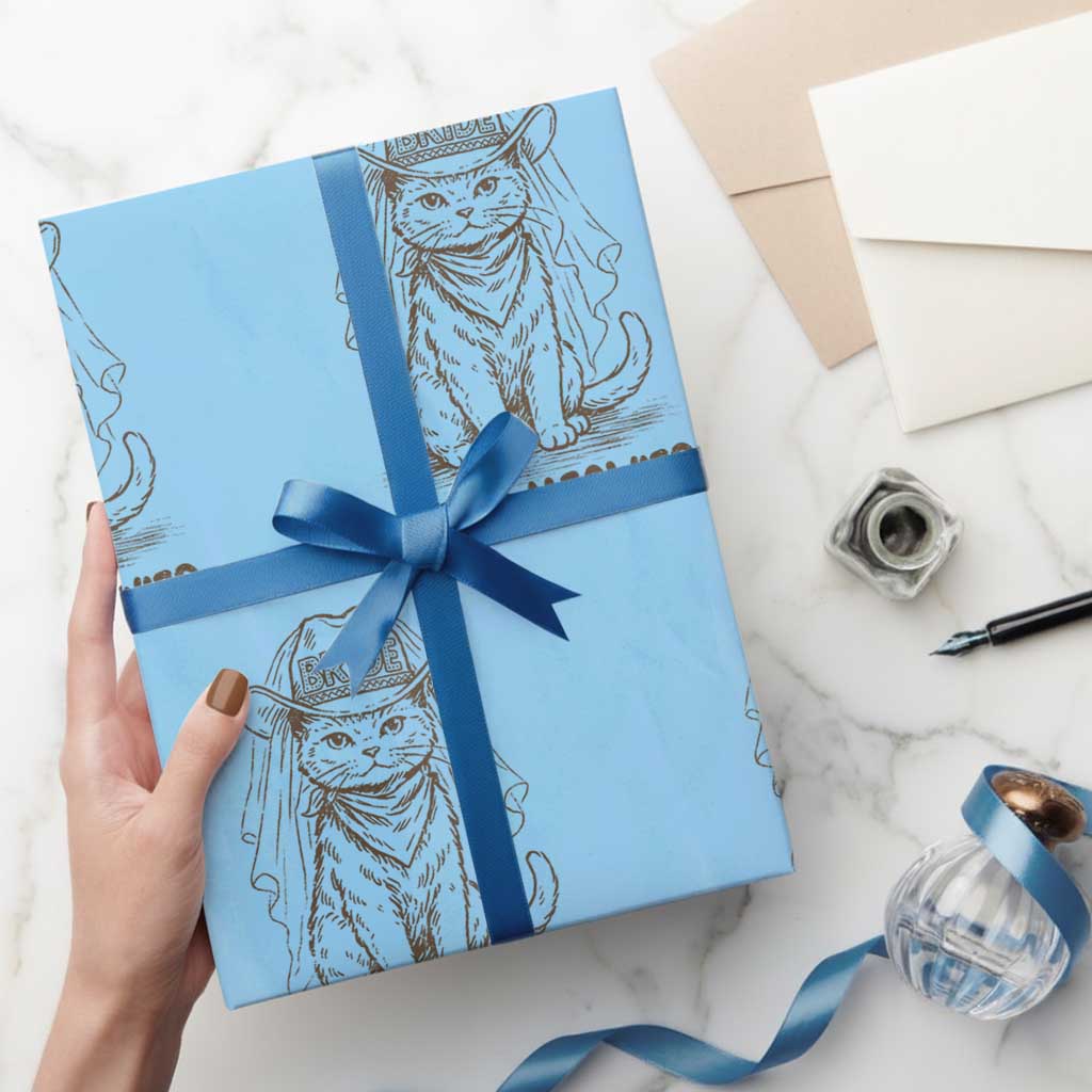 Cowgirl Bride Cat Wrapping Paper Roll Vintage Cow Cat Rodeo Bachelorette