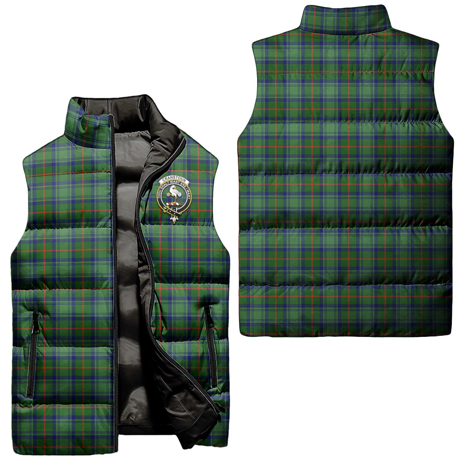 cranstoun-clan-puffer-vest-family-crest-plaid-sleeveless-down-jacket