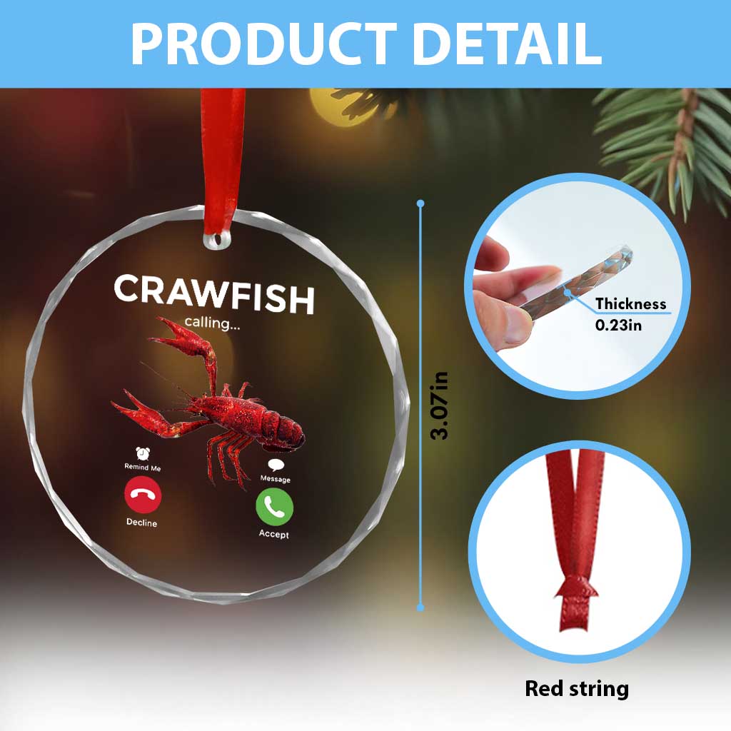 Crawfish Calling Crystal Glass Ornament Funny Fishing Cajun Boil Lobster Meme