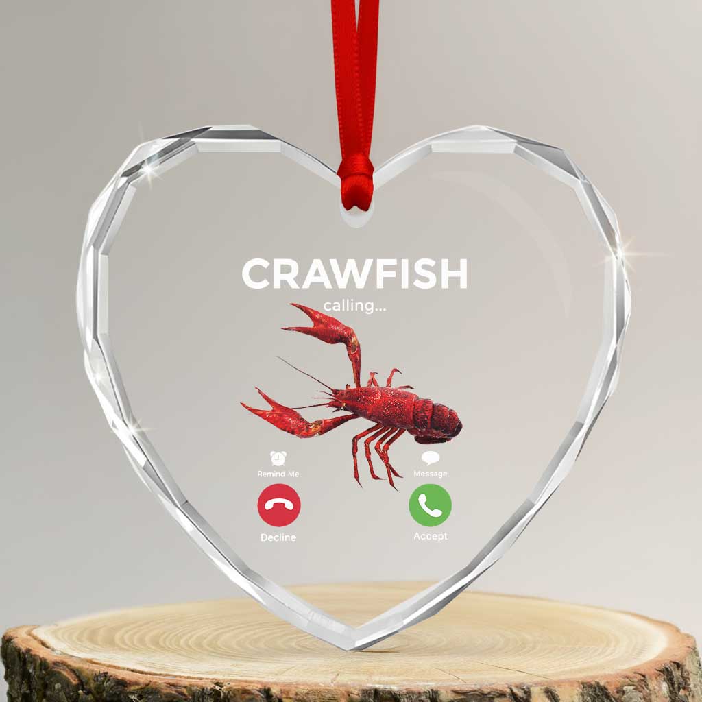 Crawfish Calling Heart Crystal Glass Ornament Funny Fishing Cajun Boil Lobster Meme