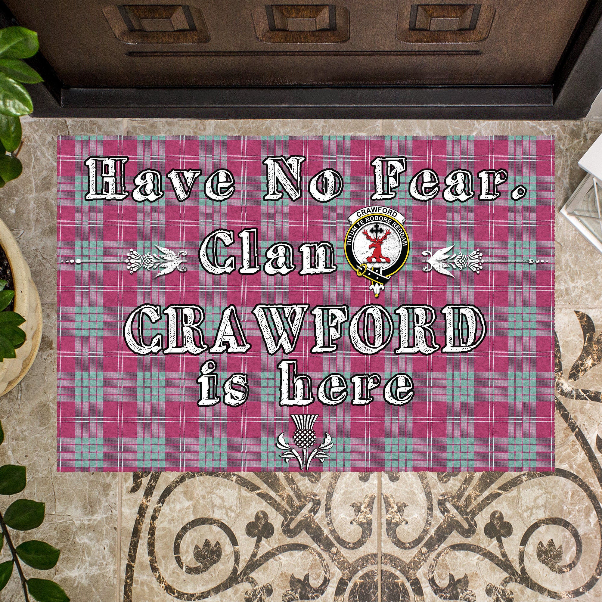 crawford-ancient-clan-tartan-door-mat-family-crest-have-no-fear-tartan-door-mat