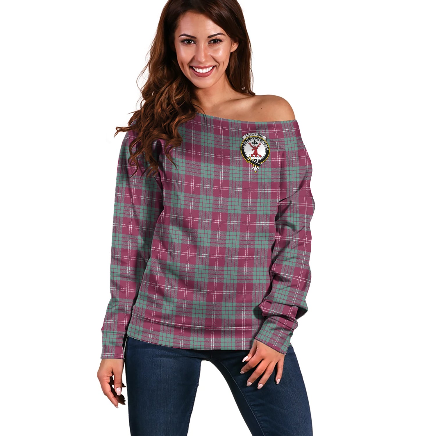 crawford-ancient-clan-tartan-off-shoulder-sweater-family-crest-sweater-for-women