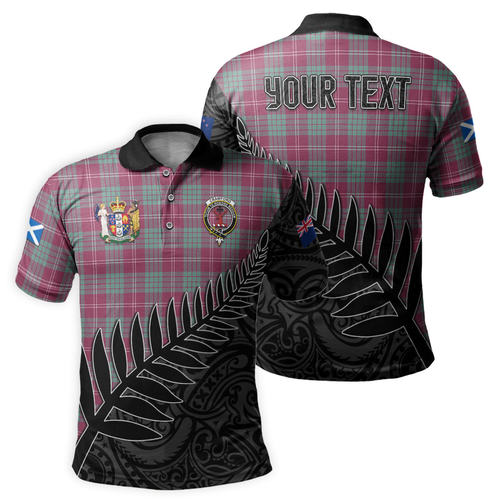 crawford-ancient-tartan-family-crest-golf-shirt-with-fern-leaves-and-coat-of-arm-of-new-zealand-personalized-your-name-scottish-tatan-polo-shirt