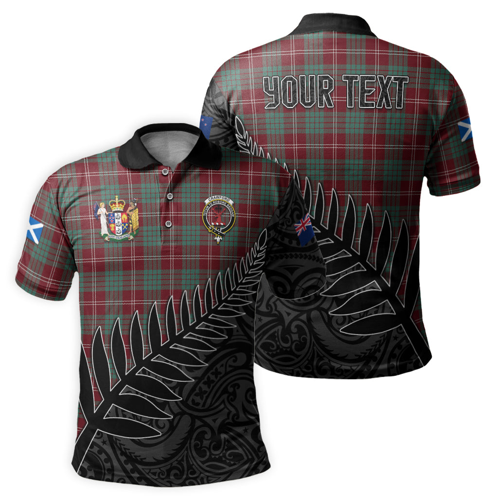 crawford-modern-tartan-family-crest-golf-shirt-with-fern-leaves-and-coat-of-arm-of-new-zealand-personalized-your-name-scottish-tatan-polo-shirt