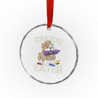 Crayon Eater Bulldog Crystal Glass Ornament Funny Military Gift with Combat Pup and MRE Crayon - Wonder Print Shop