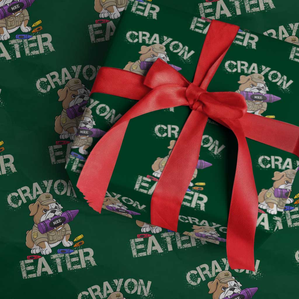 Crayon Eater Bulldog Wrapping Paper Roll Funny Military Gift with Combat Pup and MRE Crayon - Wonder Print Shop