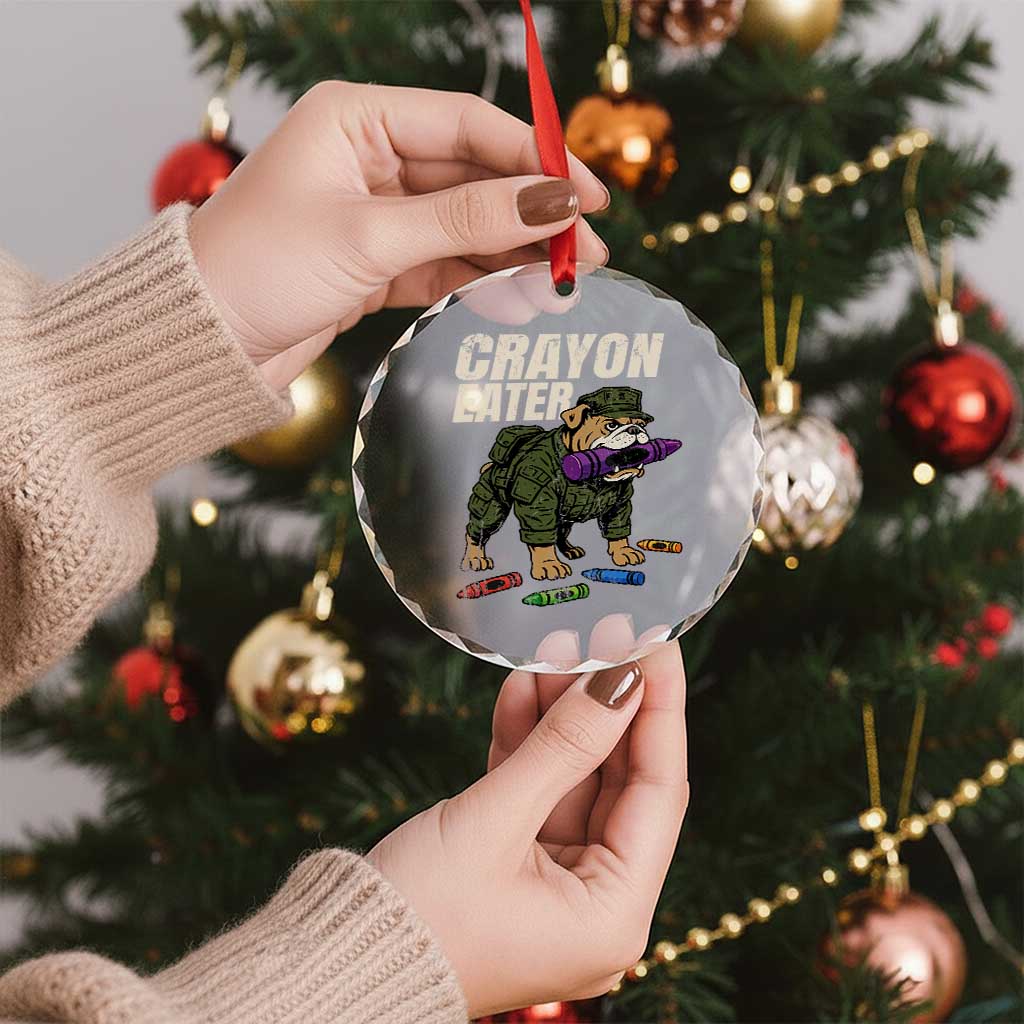 Crayon Eater Crystal Glass Ornament Funny Bulldog Military Corps Proud Soldier Family - Wonder Print Shop