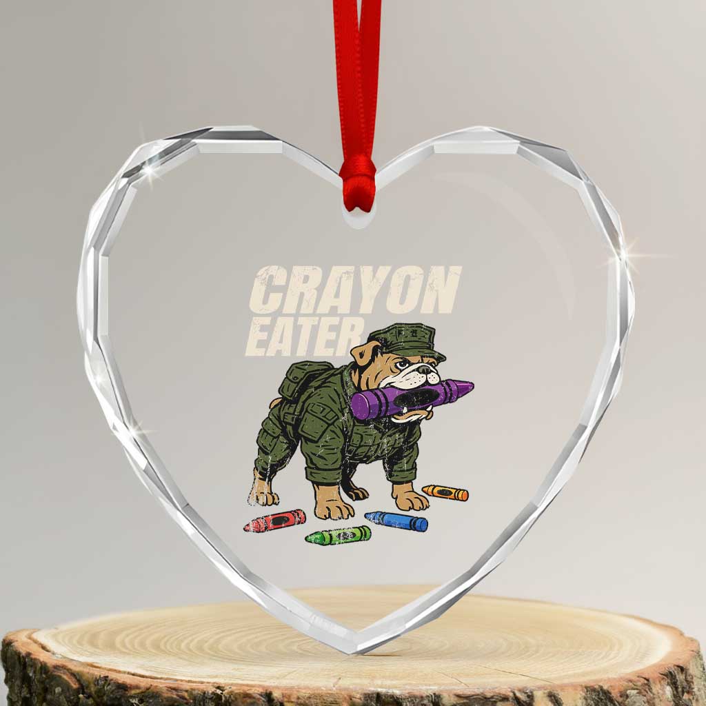 Crayon Eater Heart Crystal Glass Ornament Funny Bulldog Military Corps Proud Soldier Family - Wonder Print Shop