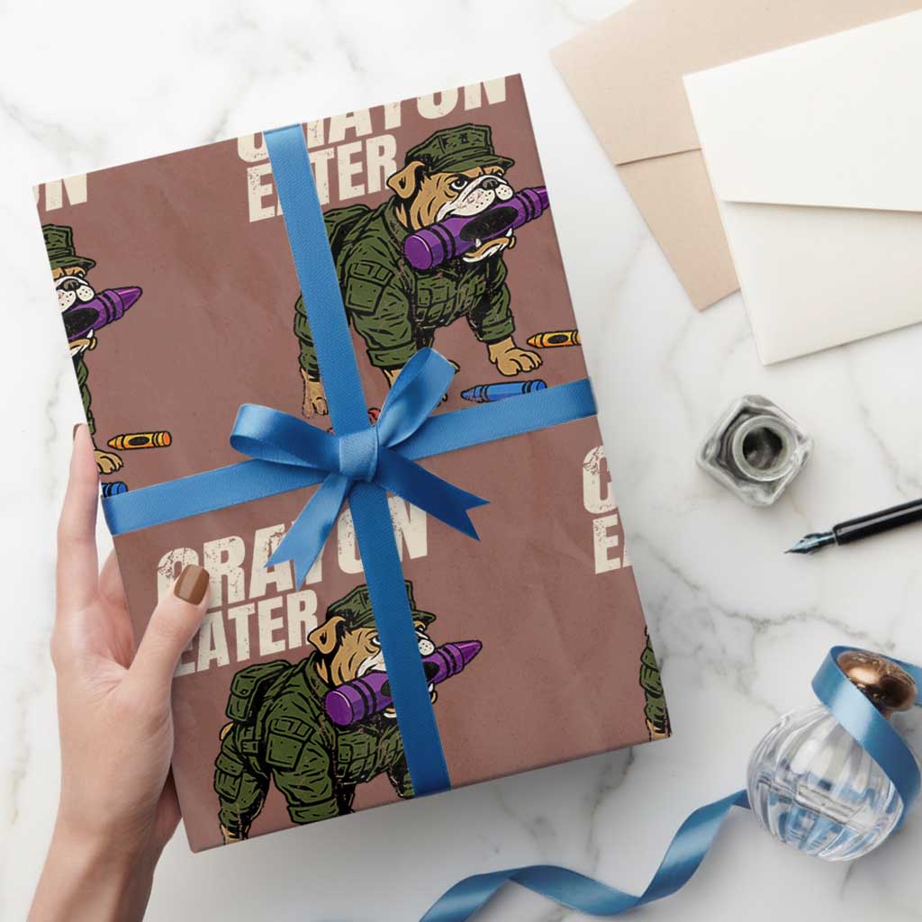 Crayon Eater Wrapping Paper Roll Funny Bulldog Military Corps Proud Soldier Family - Wonder Print Shop