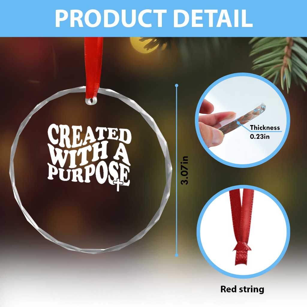 Created With A Purpose Christian Crystal Glass Ornament Inspirational Religious Bible Verse - Wonder Print Shop