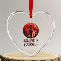Creepy Alien Believe In Yourself Heart Crystal Glass Ornament Funny Blood Moon Sci-Fi Horror Graphic