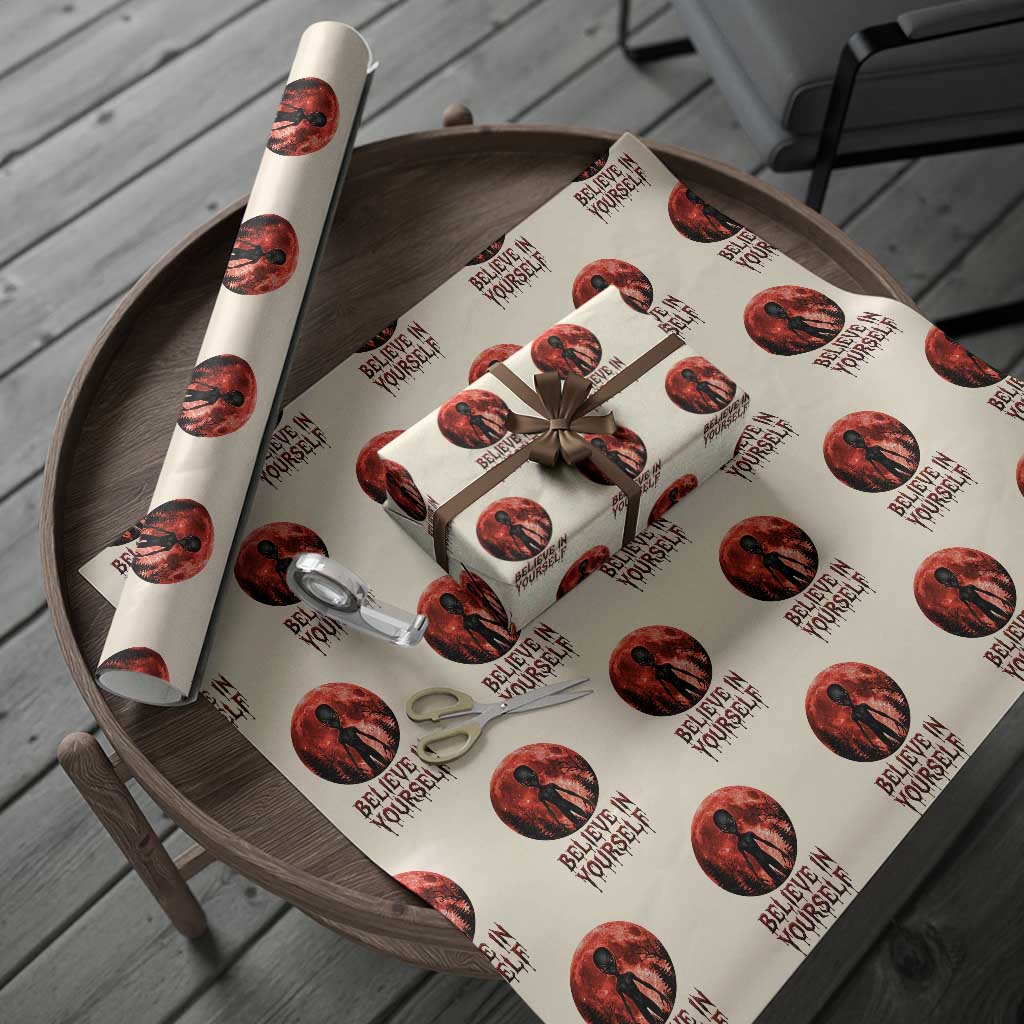 Creepy Alien Believe In Yourself Wrapping Paper Roll Funny Blood Moon Sci-Fi Horror Graphic