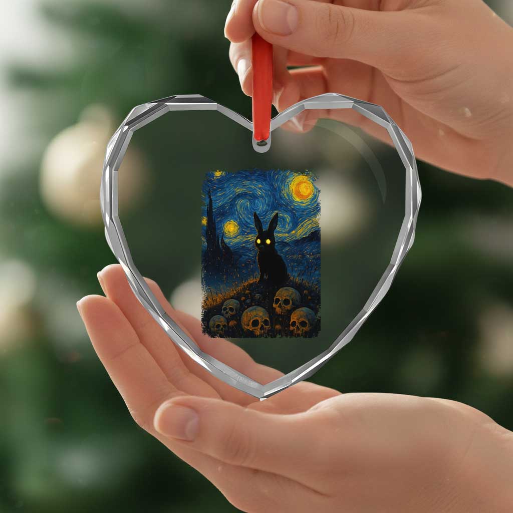 Creepy Cute Bunny Rabbits Heart Crystal Glass Ornament Alt Goth Grunge Dark Horror Starry Night Van Gogh Aesthetic