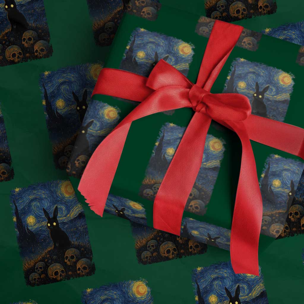 Creepy Cute Bunny Rabbits Wrapping Paper Roll Alt Goth Grunge Dark Horror Starry Night Van Gogh Aesthetic