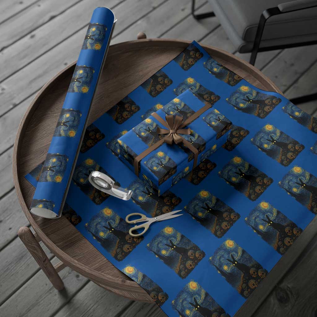 Creepy Cute Bunny Rabbits Wrapping Paper Roll Alt Goth Grunge Dark Horror Starry Night Van Gogh Aesthetic