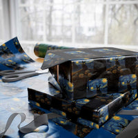 Creepy Cute Bunny Rabbits Wrapping Paper Roll Alt Goth Grunge Dark Horror Starry Night Van Gogh Aesthetic