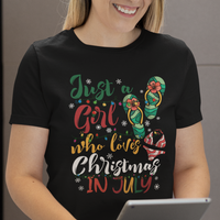 Christmas in July T Shirt A Girl Who Loves Christmas In July Summer Beach Flip Flops - Wonder Print Shop