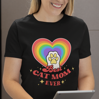 Cat Mom T Shirt Best Cat Mom Ever Cat Lover Owner Cute Rainbow Cat Paw Print - Wonder Print Shop