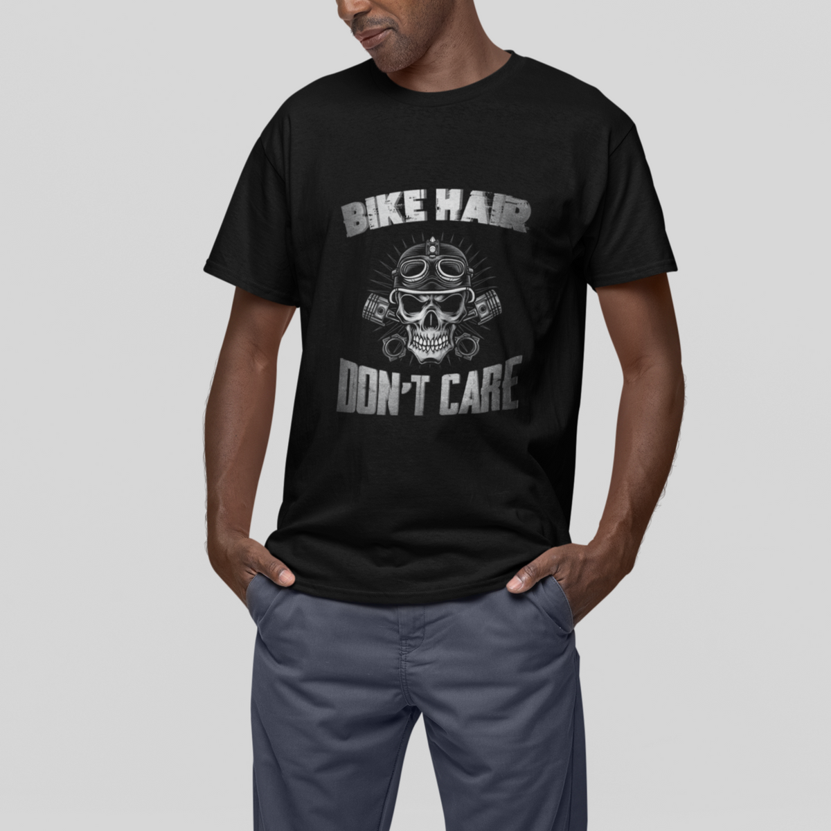 Funny Bike Hair Don't Care Bike Skull For Mens Boys T-Shirt - Wonder Print Shop