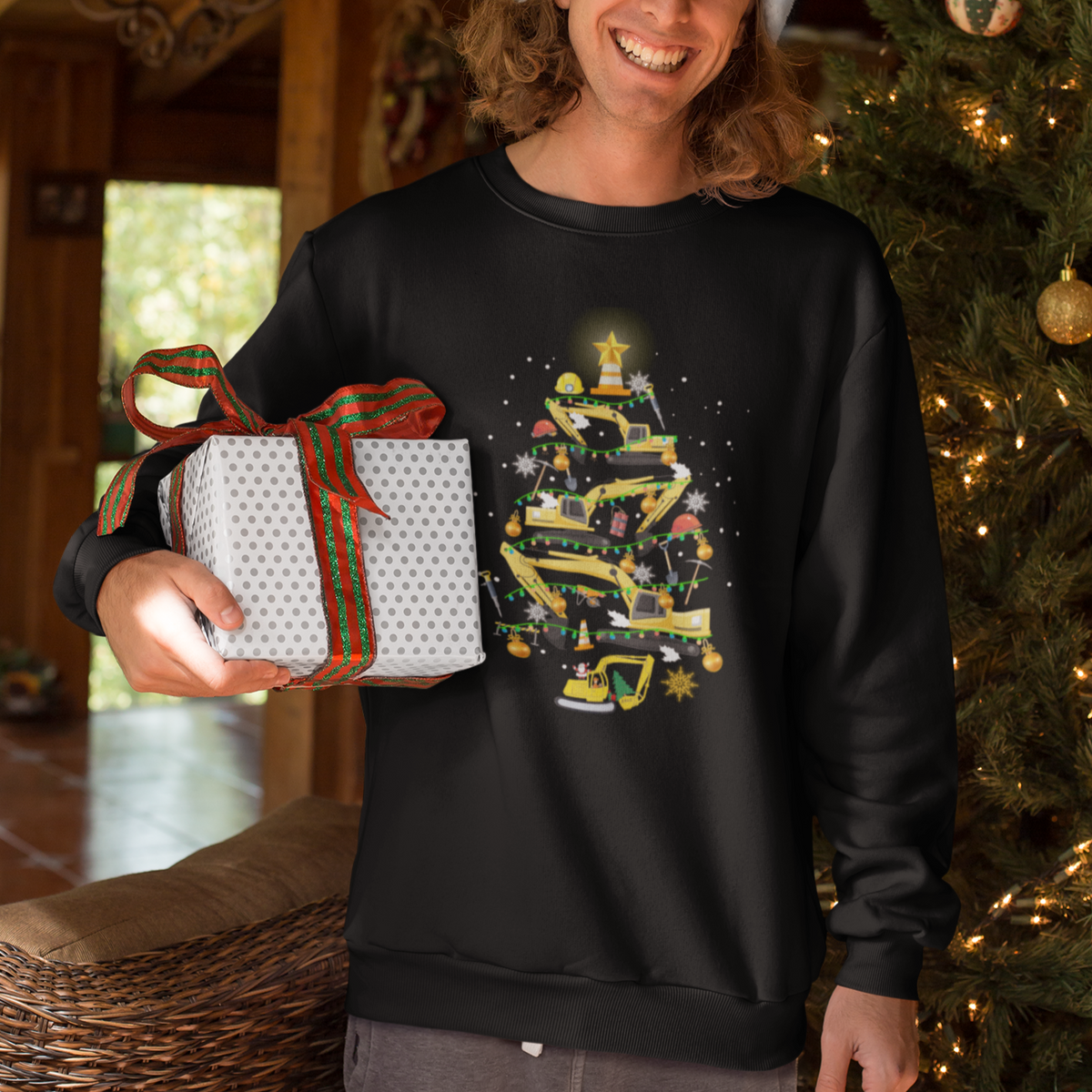 Santa Reindeer Riding Monster Truck Christmas Tree Sweatshirt - Wonder Print Shop