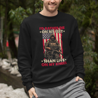Veteran Sweatshirt I'd Rather Die On My Feet Than Live On My Knees US Flag Grumpy Old Soldier - Wonder Print Shop