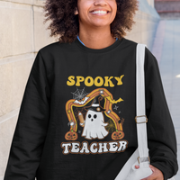 Halloween Teacher Sweatshirt Spooky Teacher Retro Rainbow Ghost Funny Halloween Teacher - Wonder Print Shop