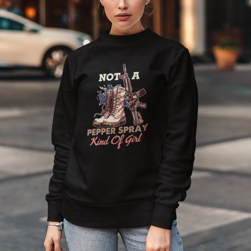 Female Veteran Sweatshirt Not A Pepper Spray Kind Of Girl American Flag Combat Boots - Wonder Print Shop