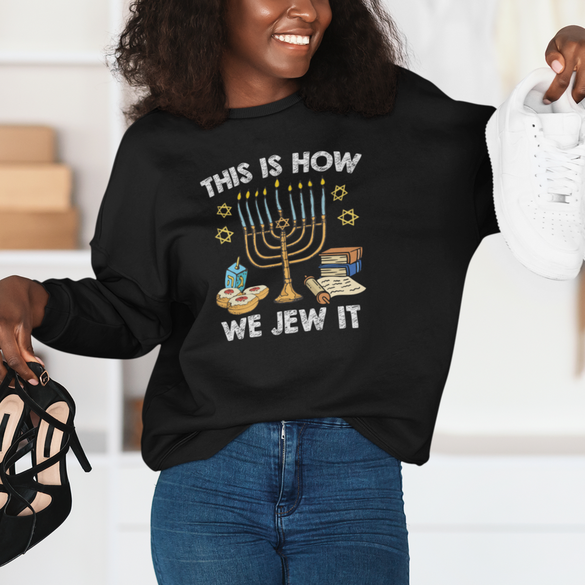 Funny Hanukkah Sweatshirt This How We Jew It Jewish Menorah Chanukah - Wonder Print Shop