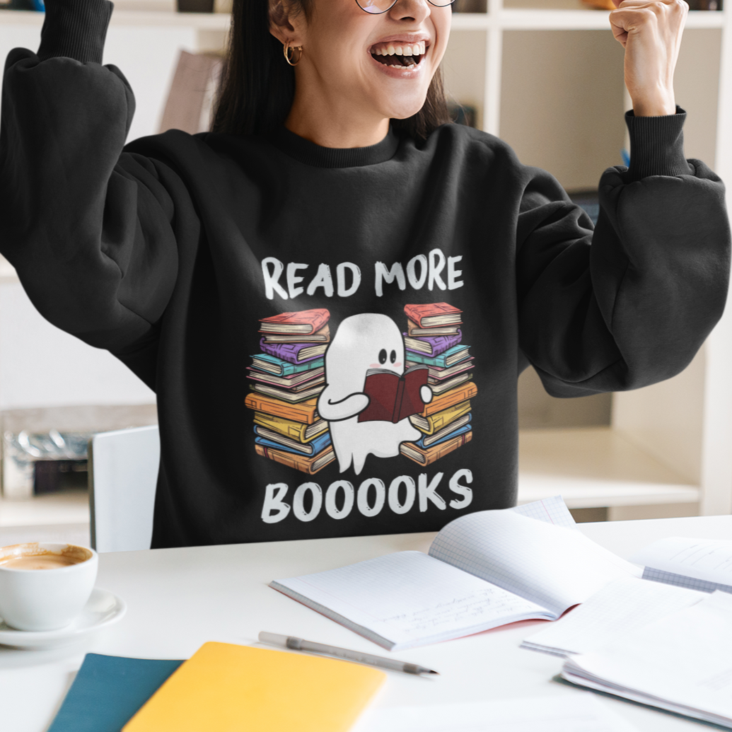 Halloween Reading Sweatshirt Read More Books Cute Ghost Boo Sheet - Wonder Print Shop