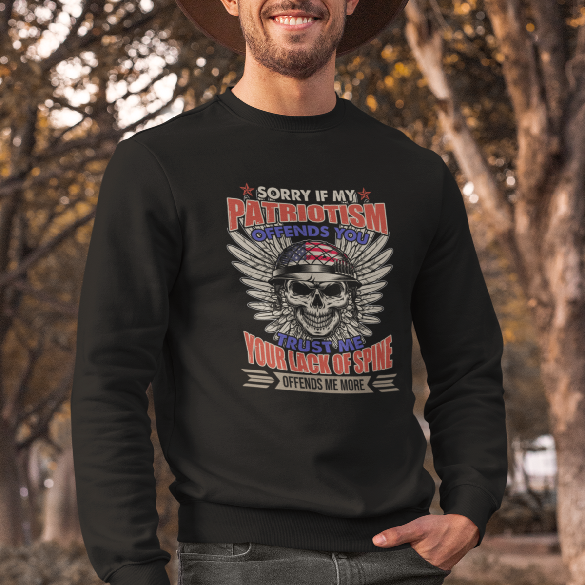 Sweatshirt Sorry If My Patriotism Offends You Veteran Patriots Skull - Wonder Print Shop