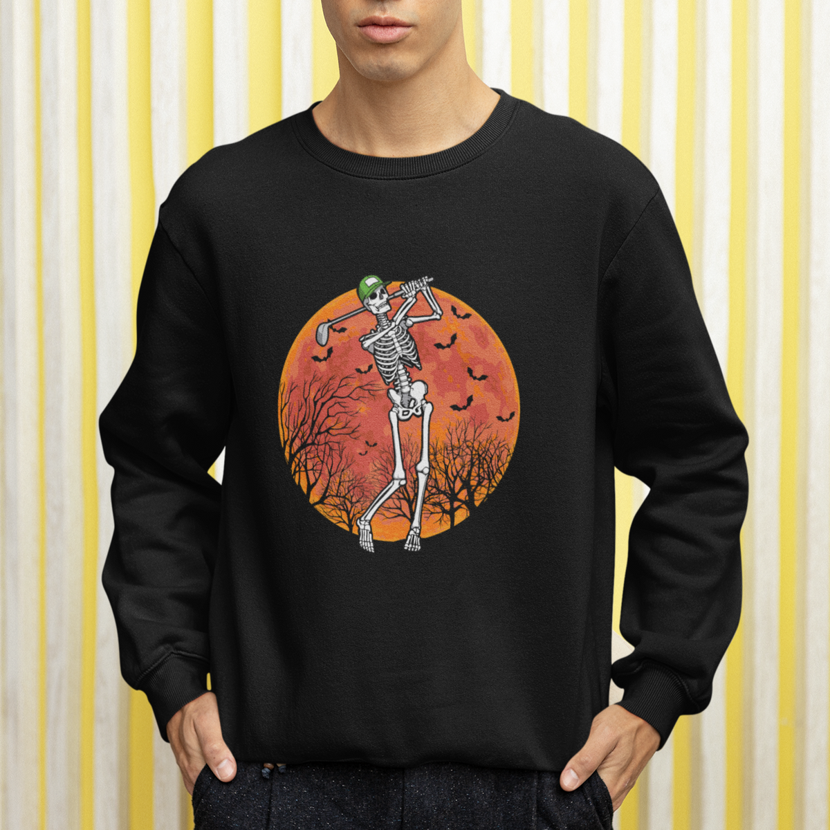 Golfing Skeleton Sweatshirt Funny Golf Skeleton Golf Lover Golfer Halloween Costume - Wonder Print Shop