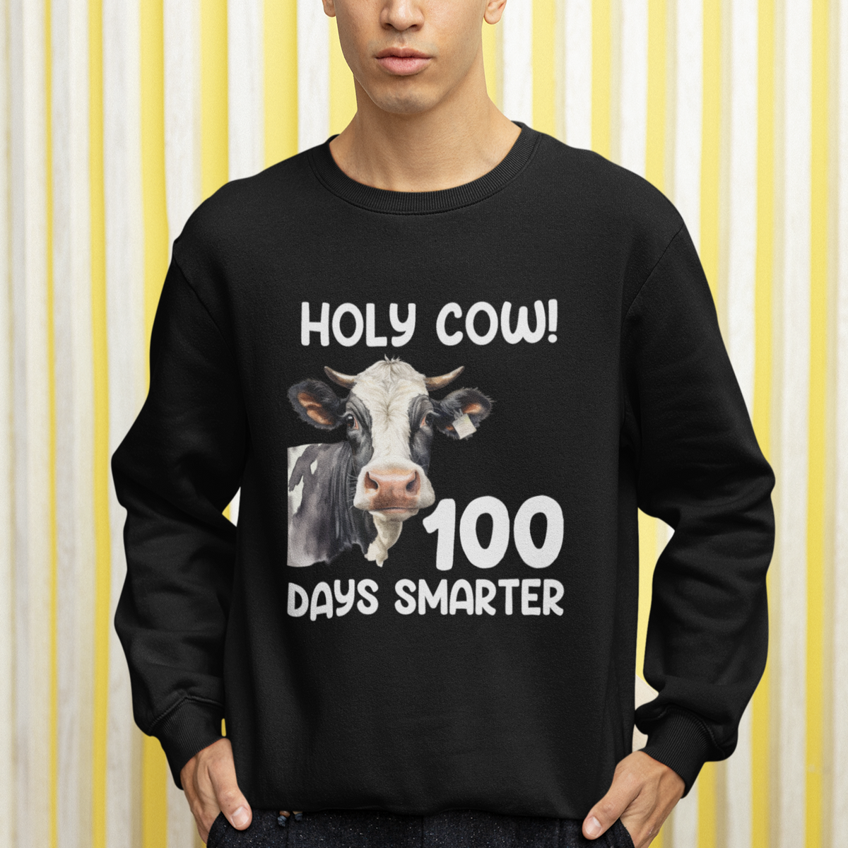 Holy Cow 100 Days of School Sweatshirt 100 Days Smarter Funny Moo Dairy Cattle - Wonder Print Shop