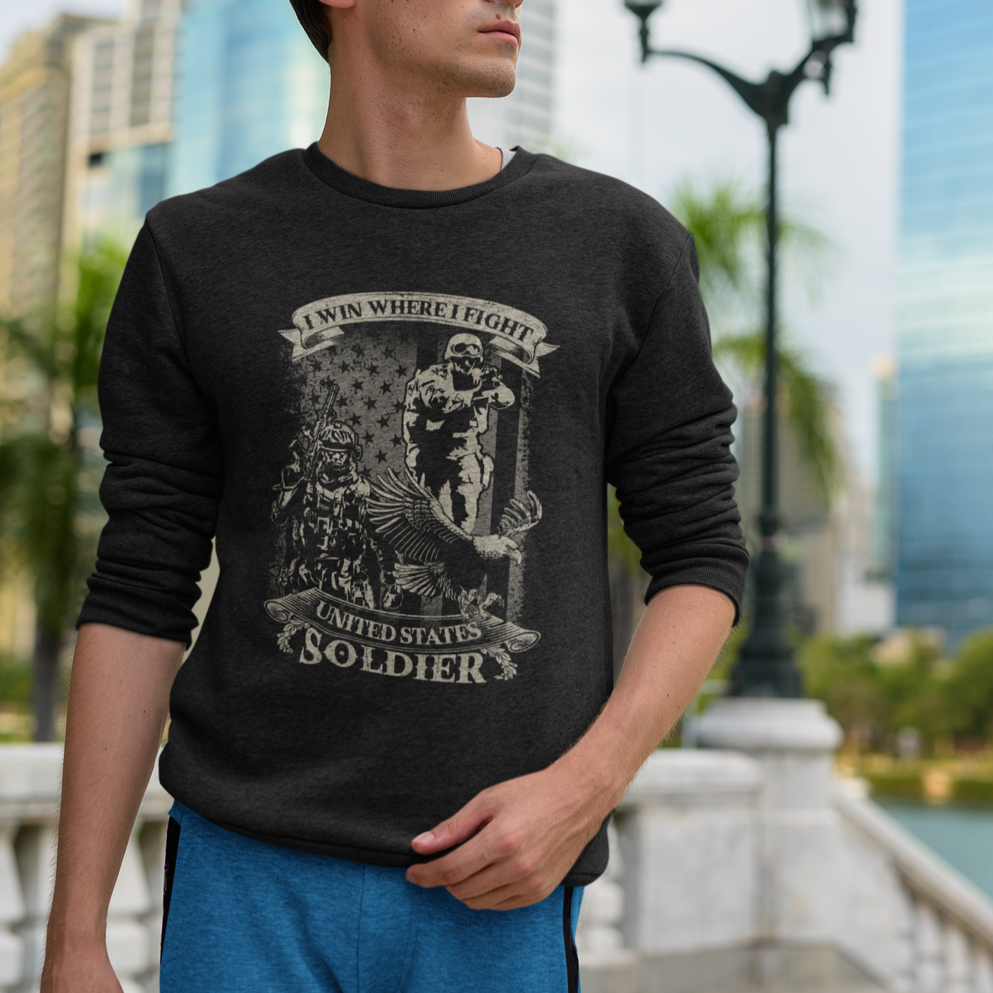 US Soldier Sweatshirt I Win Where I Fight US Soldier Patriotic Bald Eagle - Wonder Print Shop