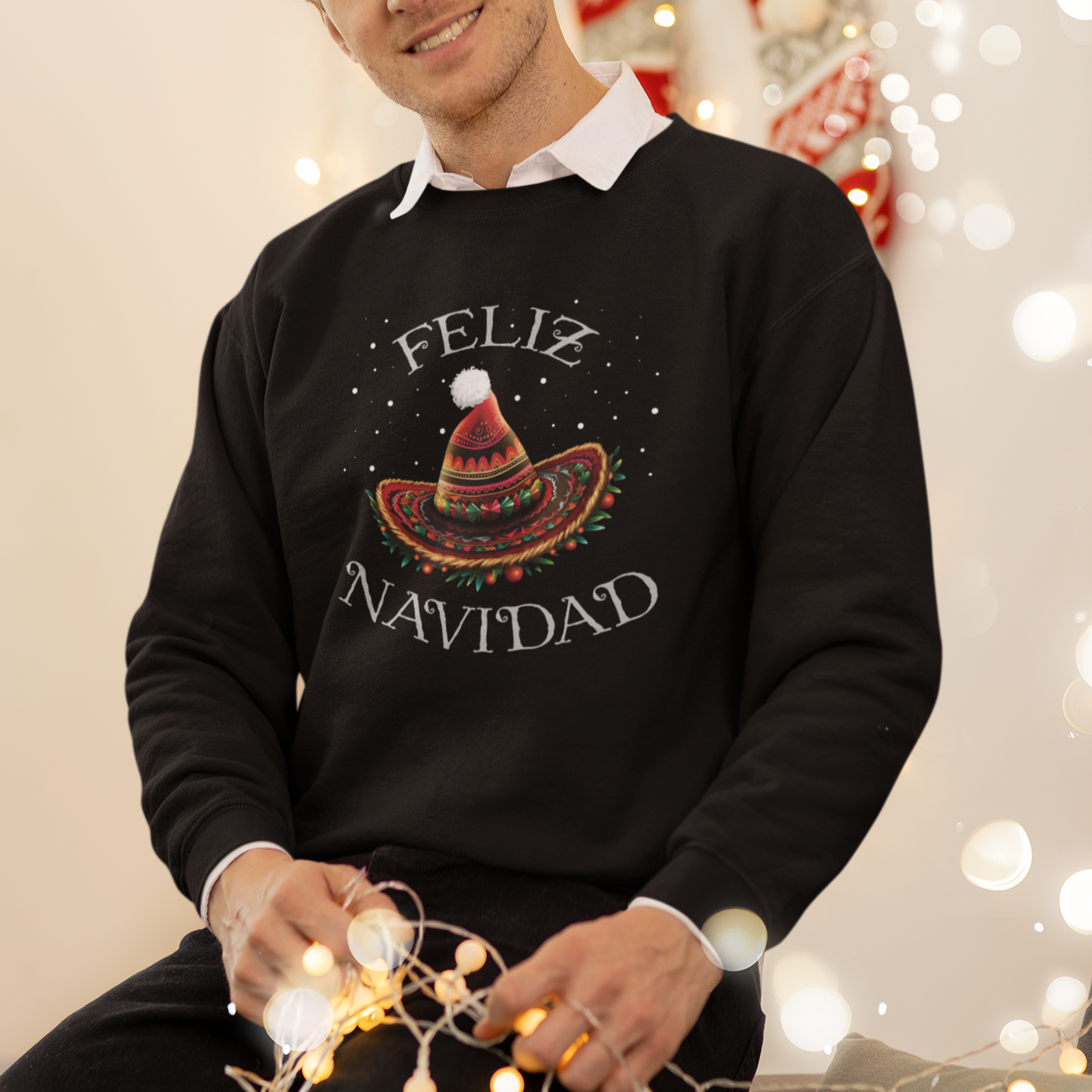 Christmas in Mexico Sweatshirt Feliz Navidad Santa Hat Sombrero - Wonder Print Shop