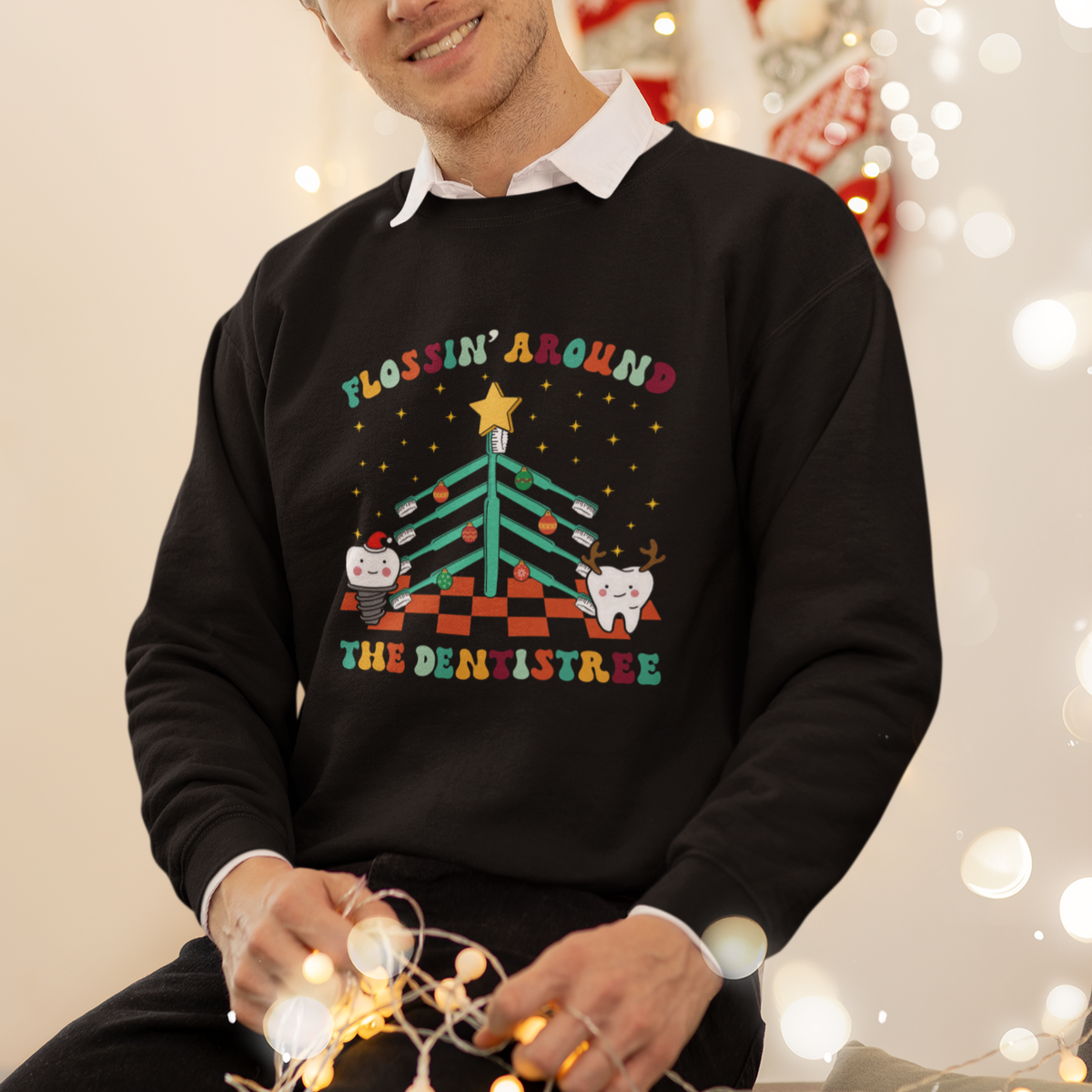 Flossing Around The Dentistree Funny Xmas Dental Hygienist Sweatshirt - Wonder Print Shop