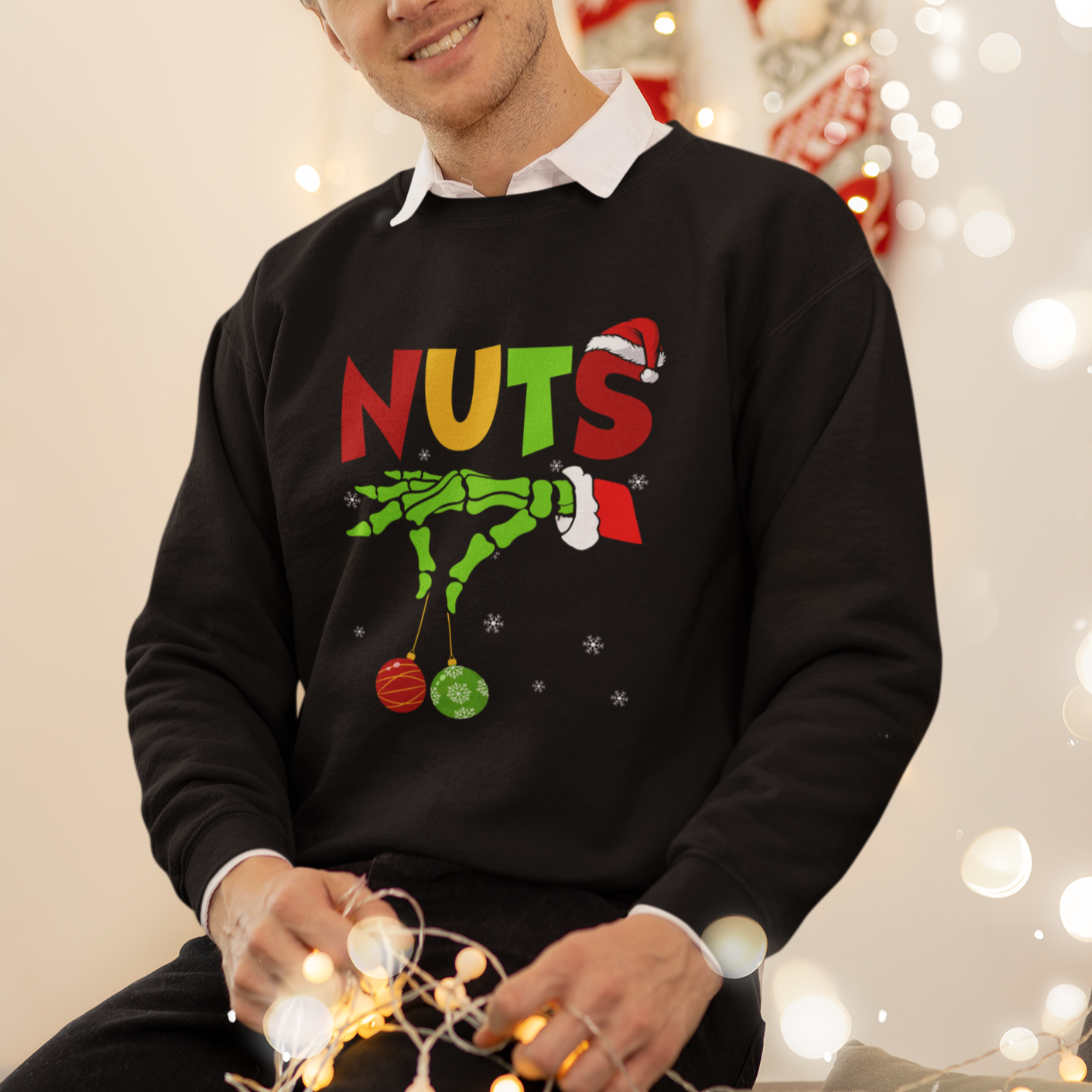 Christmas Couples Sweatshirt Chestnuts Xmas Matching Family Funny Nuts Skeleton - Wonder Print Shop