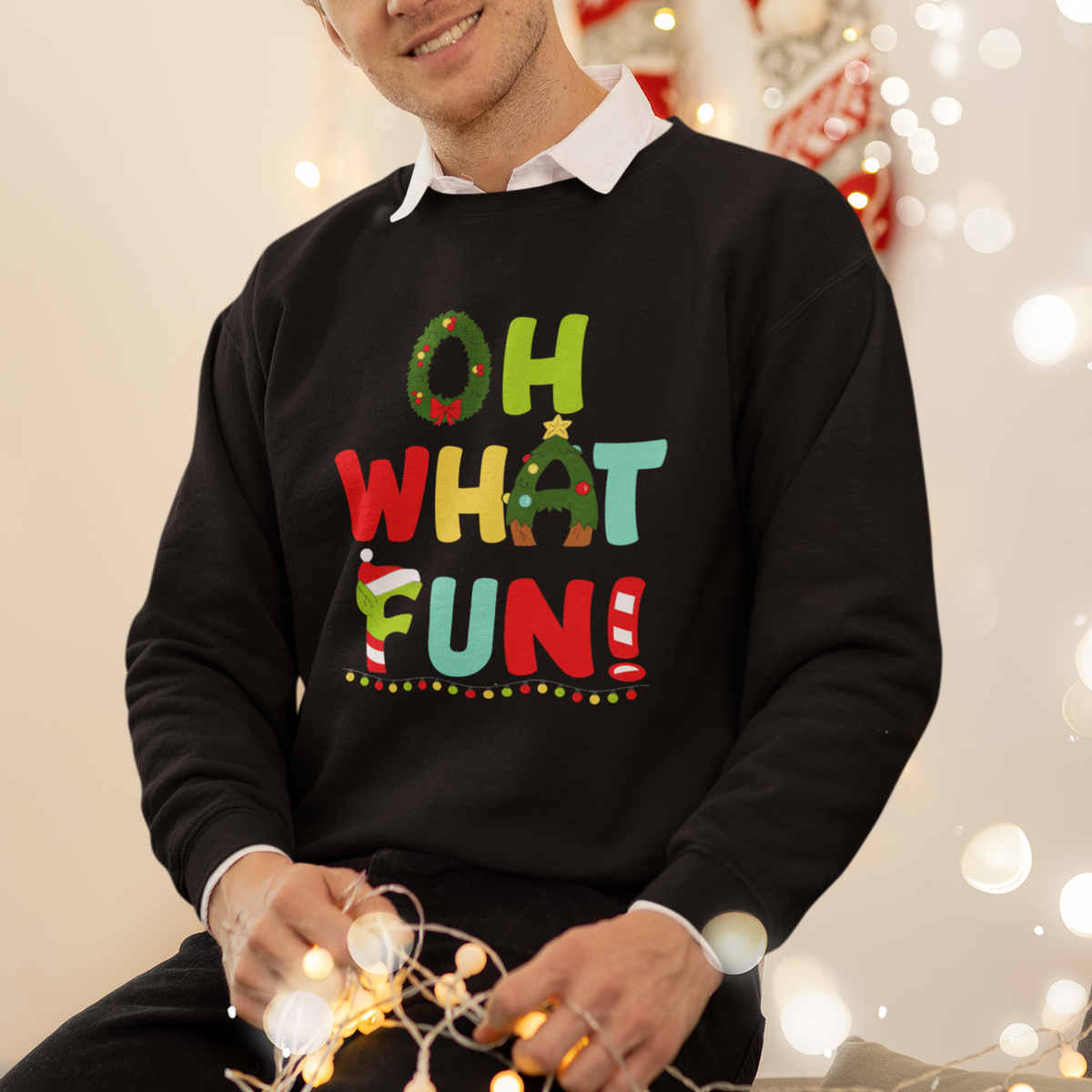 Oh What Fun Christmas Tree Candy Cane Sweatshirt - Wonder Print Shop