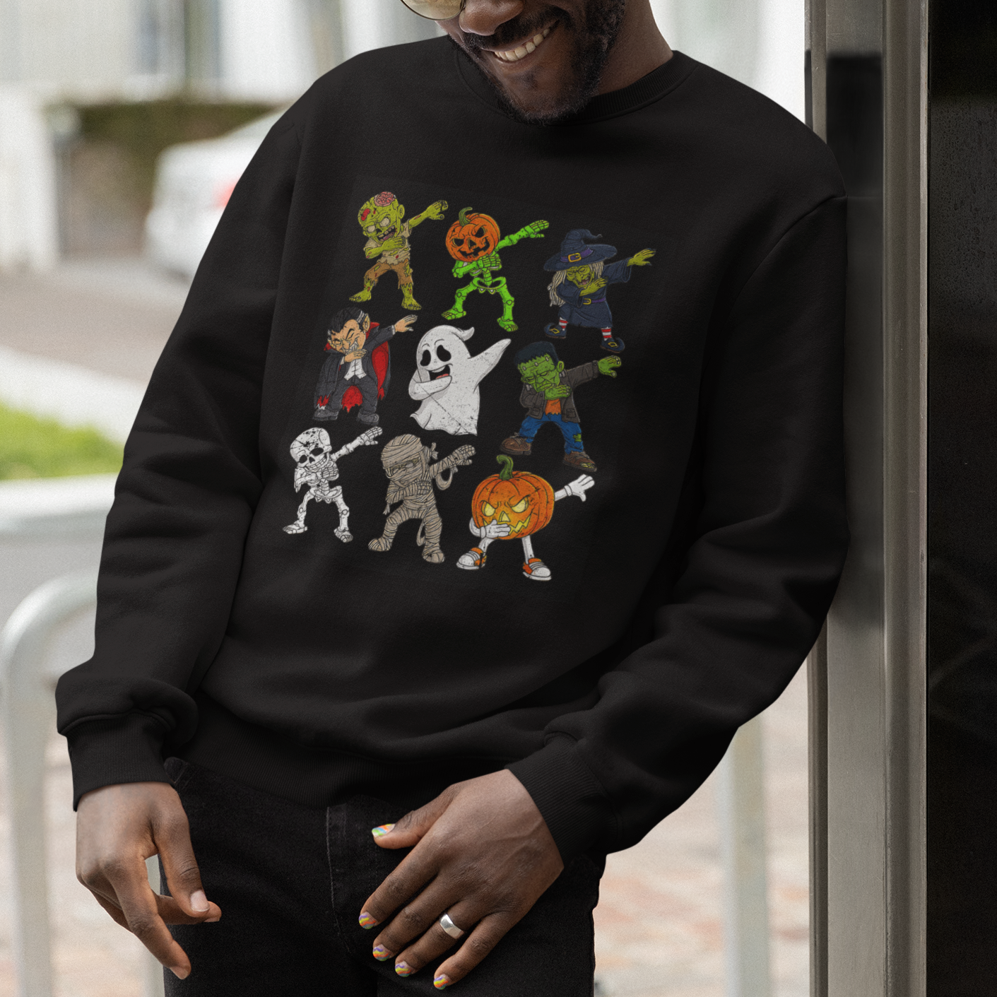 Halloween Costume Sweatshirt Spooky Dabbing Skeleton Zombie Scary Pumpkin - Wonder Print Shop