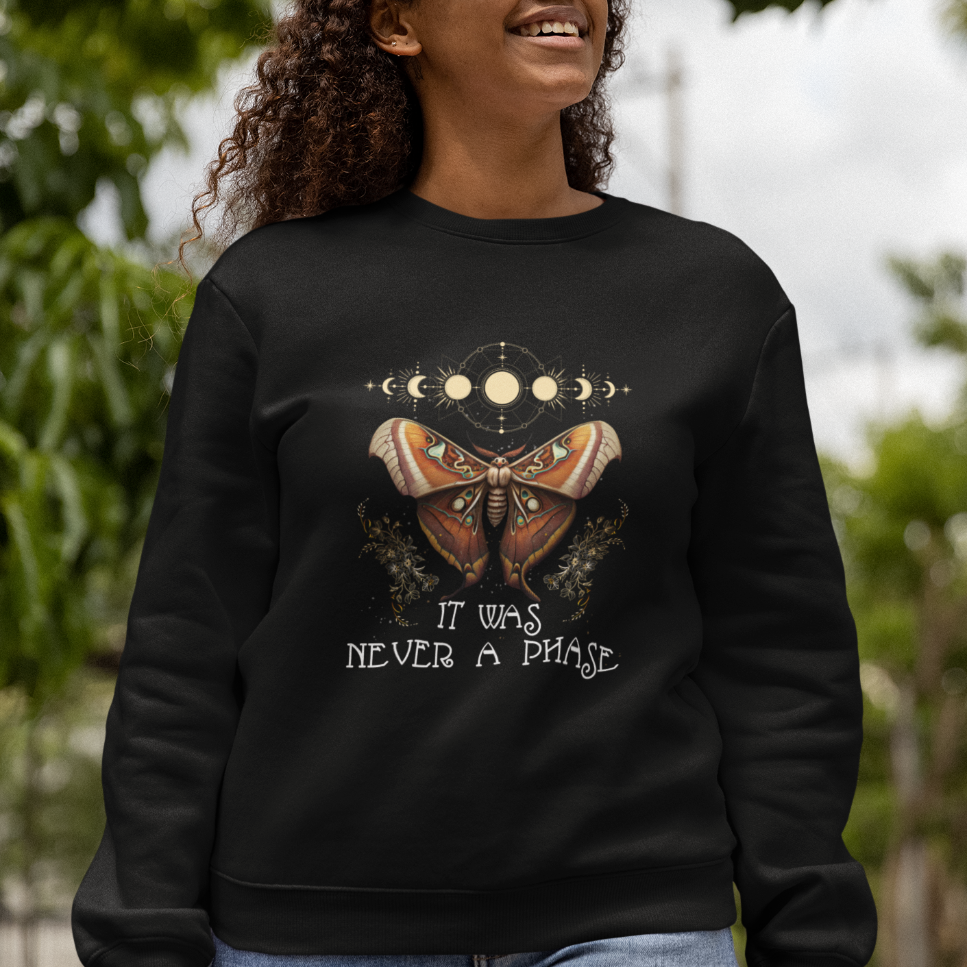 Moth Sweatshirt Celestial It Was Never A Phase Cecropia Moth Mandala Mystic Moon Phases Wild Heart Retro Vintage Alchemy Dark Academia Cottagecore Shirt for Women, Moth T-shirt, Moth Lover Gift, Insect Lover Shirt, Spirituality Shirt - Wonder Print Shop