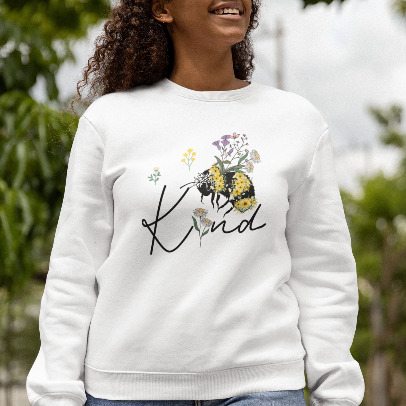 Floral Bee Be Kind Aesthetic Cottagecore Sweatshirt - Wonder Print Shop