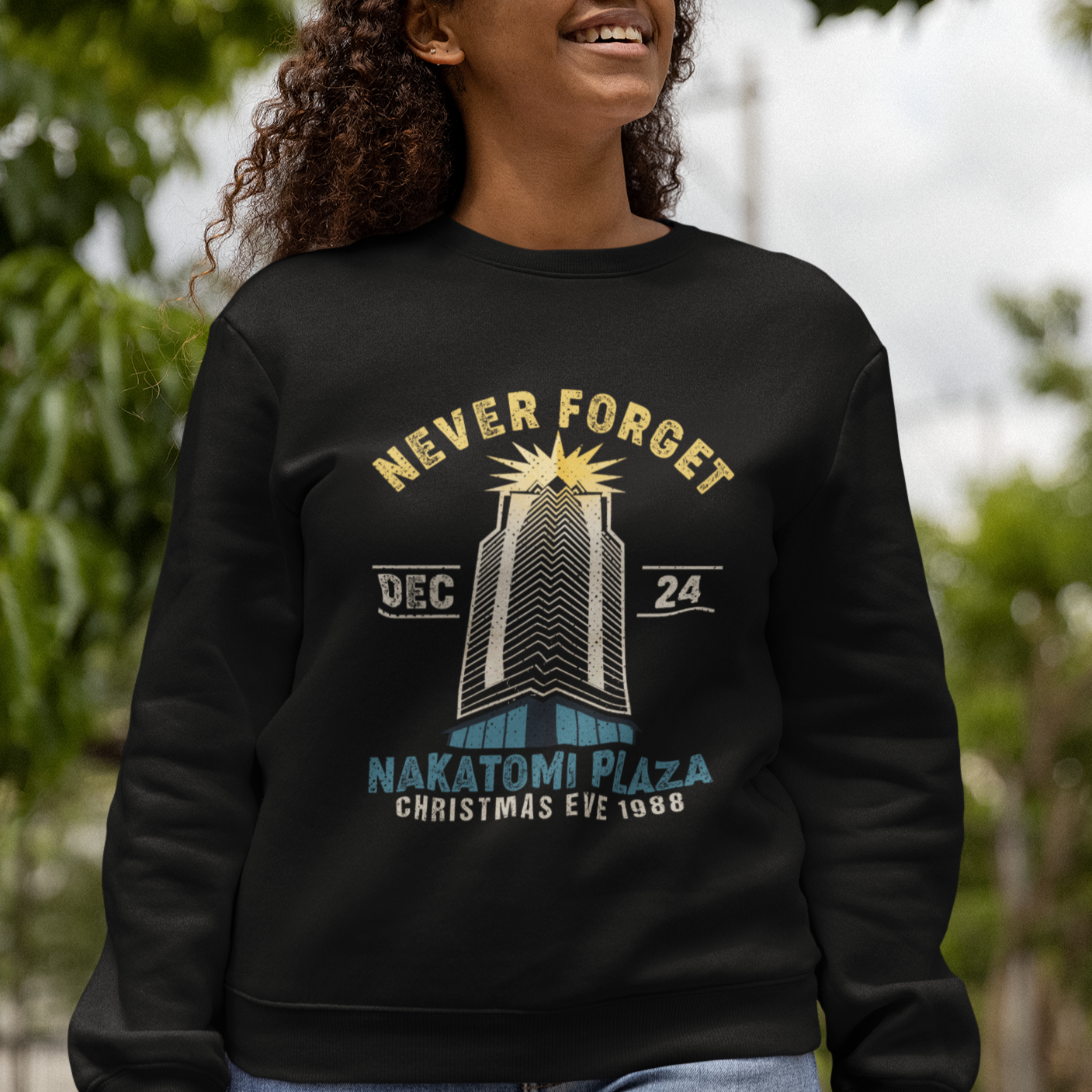 Nakatomi Plaza Sweatshirt Never Forget December 24 Christmas Eve 1988 - Wonder Print Shop