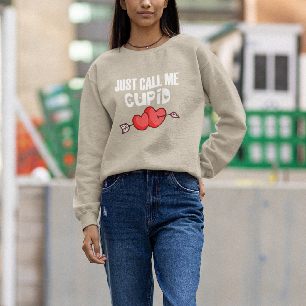 Valentine's Day Sweatshirt Just Call Me Cupid Retro Arrow Heart - Wonder Print Shop