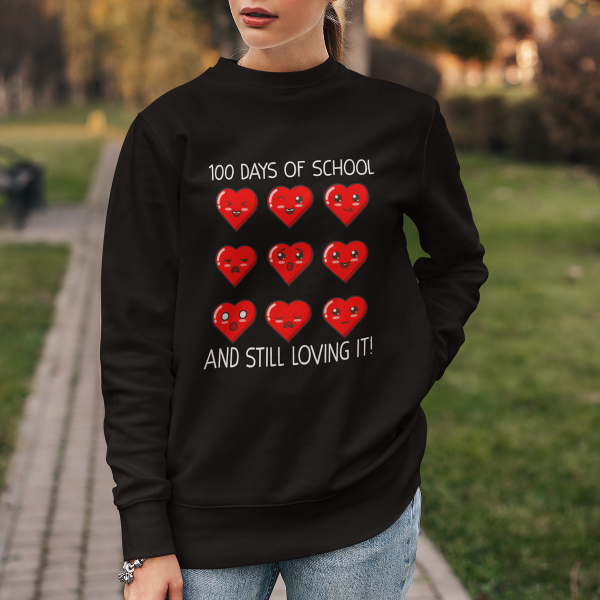 100 Days of School Sweatshirt Still Loving It Cute Hearts - Wonder Print Shop