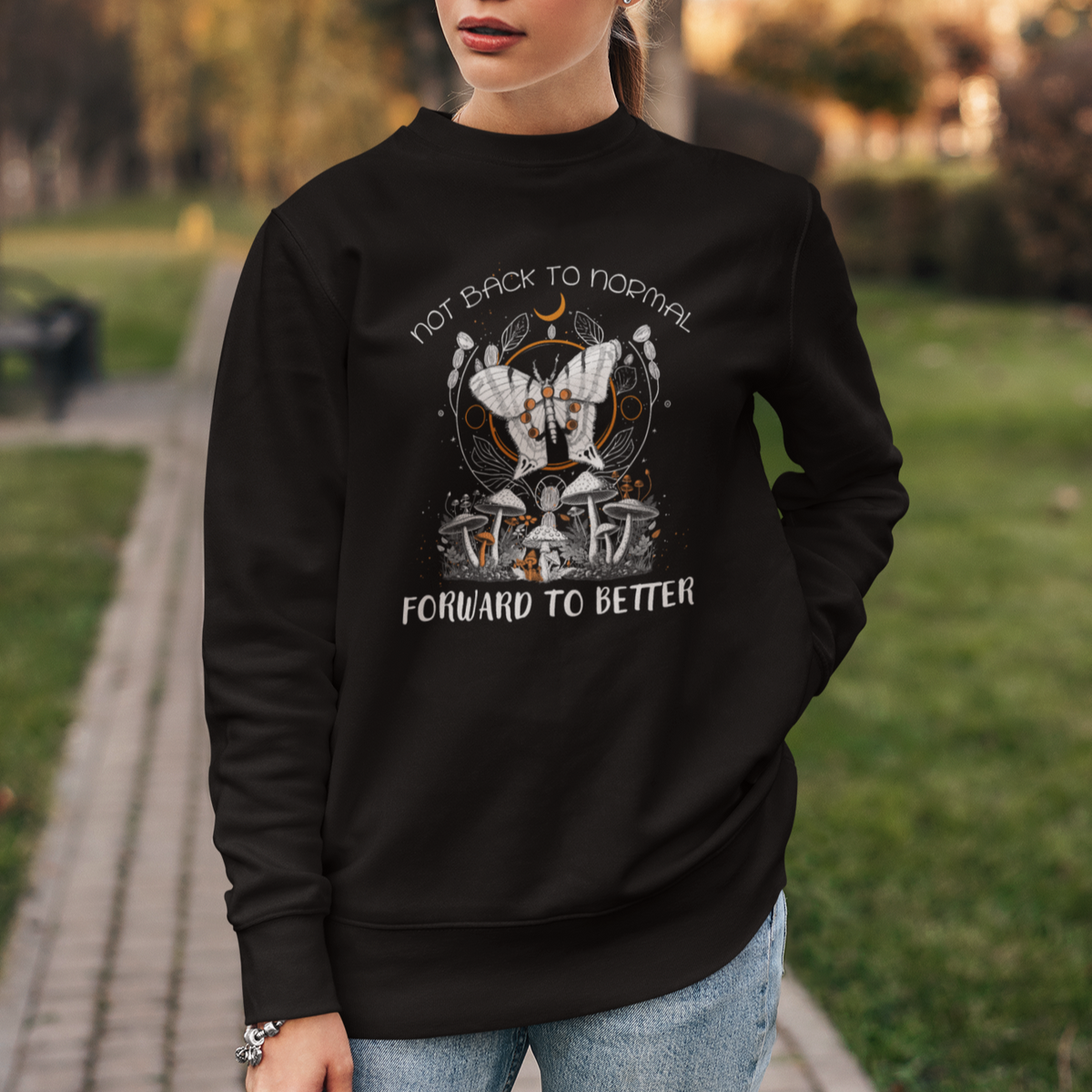 Moth Sweatshirt Cottagecore Goblincore Aesthetic Celestial Moth Not Back To Normal Foward To Better Midnight Moth Moon Phases Inspirational Shirt for Women, Moth T-shirt, Spirituality Shirt - Wonder Print Shop