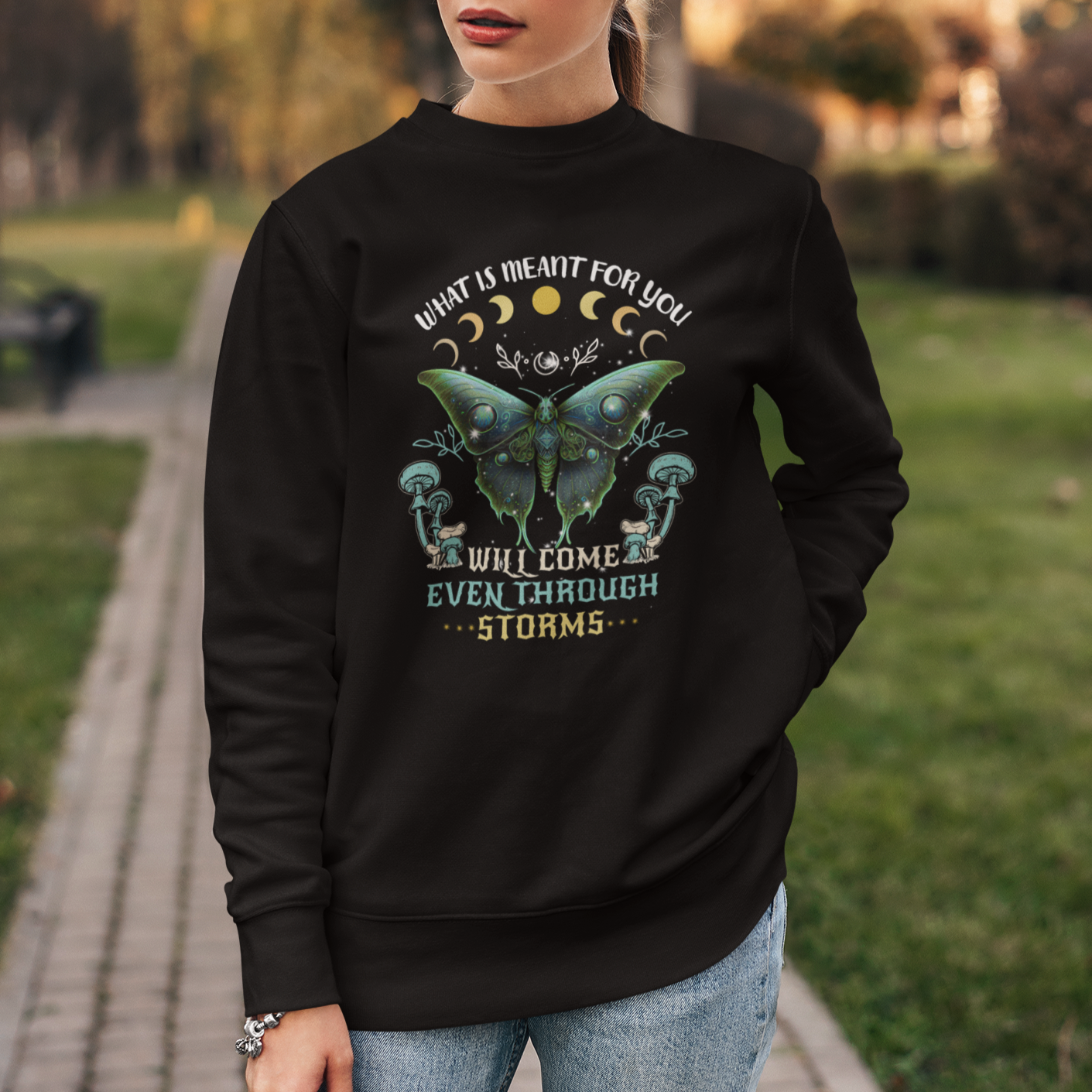 Moth Sweatshirt Cottagecore Celestial Boho Luna Moth What Is Meant For You Will Come Even Through Storms Mystical Goblincore Mushroom Academia Shirt for Womenm Moth T-shirt, Spirituality Shirt - Wonder Print Shop