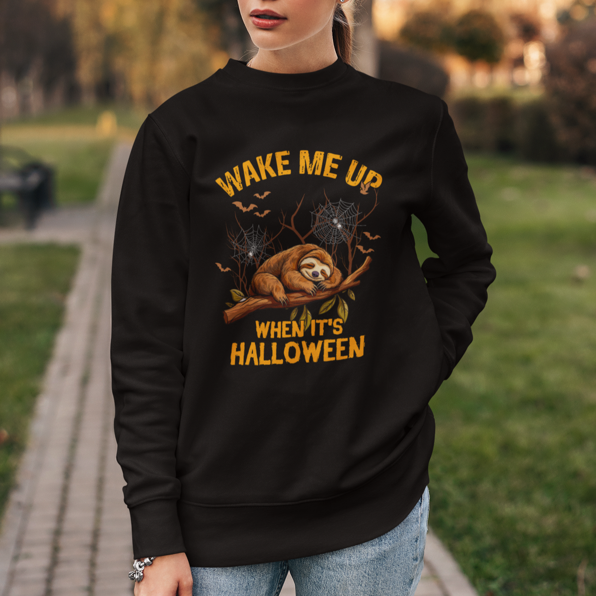 Halloween Sloth Sweatshirt Wake Me Up When It's Halloween Spooky Season Trick Or Treat - Wonder Print Shop
