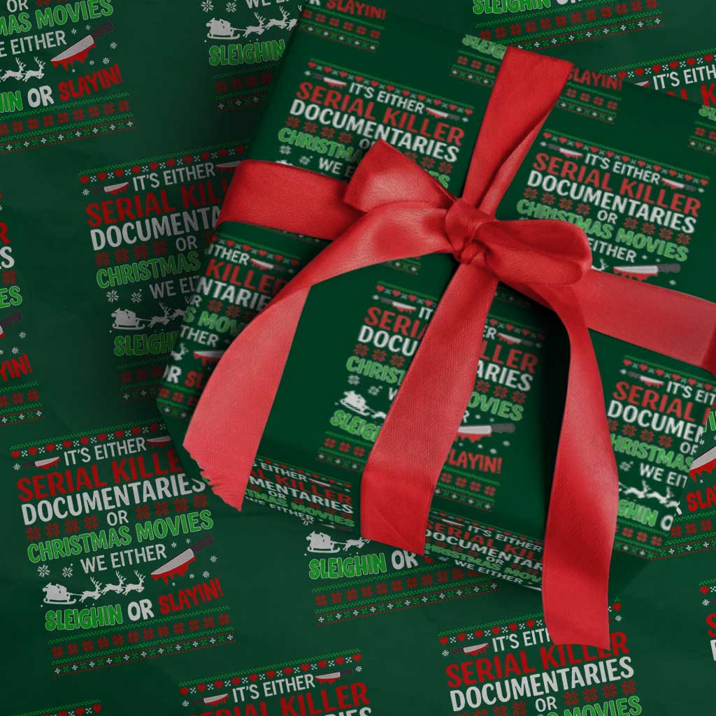 Crime Documentaries Ugly Christmas Wrapping Paper Roll Funny Horror Xmas Slaying Or Sleighing - Wonder Print Shop