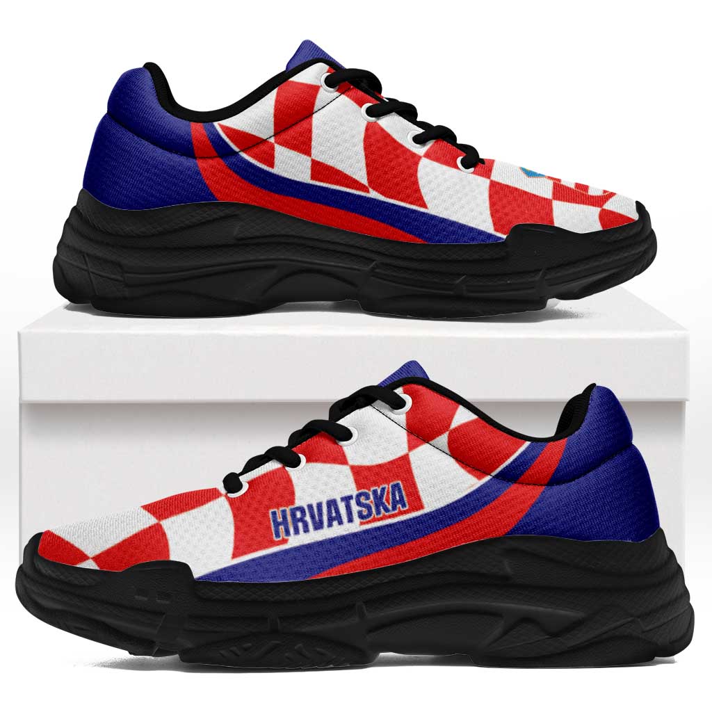 Croatia 2026 Football Chunky Sneakers Go Hrvatska Checkerboard Curve Stylized - Wonder Print Shop