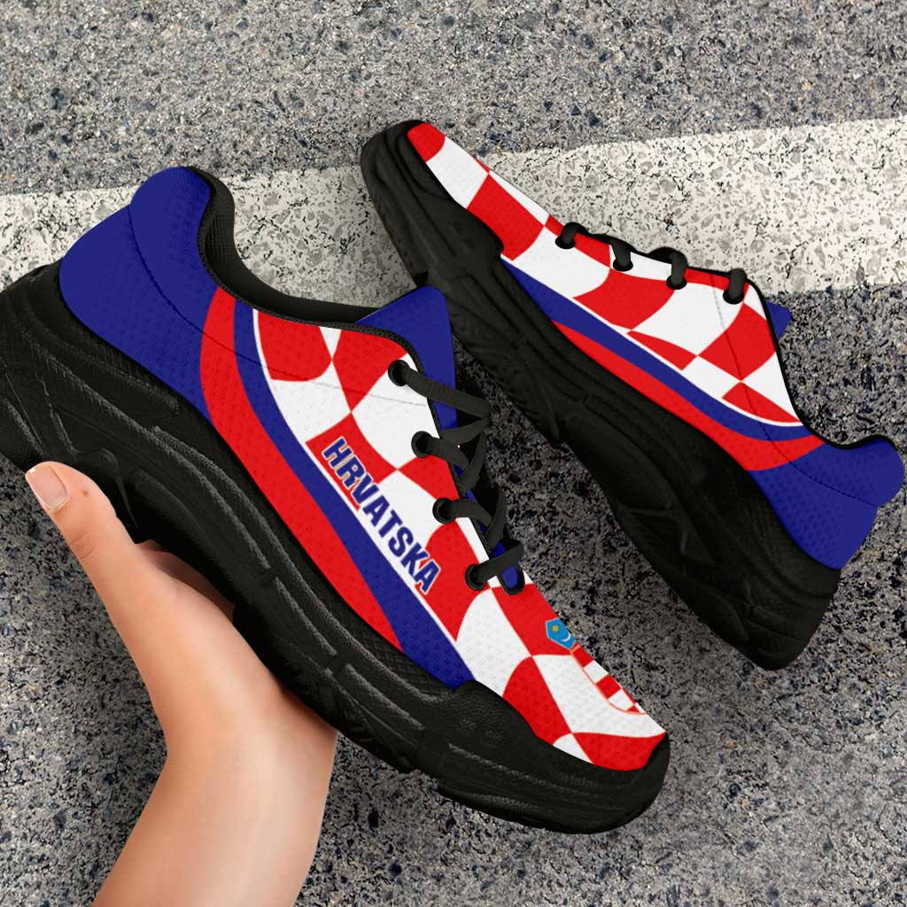 Croatia 2026 Football Chunky Sneakers Go Hrvatska Checkerboard Curve Stylized - Wonder Print Shop