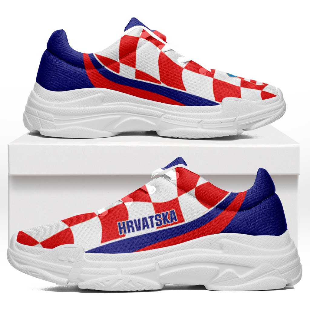 Croatia 2026 Football Chunky Sneakers Go Hrvatska Checkerboard Curve Stylized - Wonder Print Shop